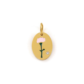 Pendentif Charm Médaillon Ovale Fleur de Naissance JANVIER 14 mm – Acier Inox 304 Doré à l'Or Fin 18K – Placage PVD IONIQUE (IP)