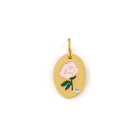 Pendentif Charm Médaillon Ovale Fleur de Naissance AOUT 14 mm – Acier Inox 304 Doré à l'Or Fin 18K – Placage PVD IONIQUE (IP)