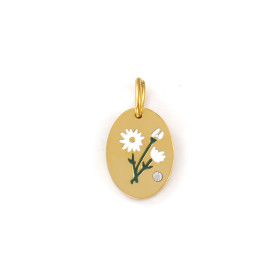 Pendentif Charm Médaillon Ovale Fleur de Naissance SEPT 14 mm – Acier Inox 304 Doré à l'Or Fin 18K – Placage PVD IONIQUE (IP)
