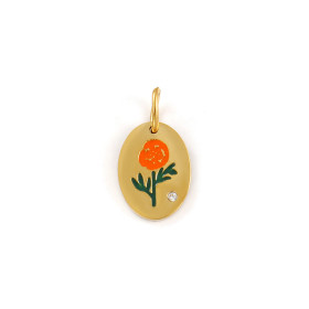 Pendentif Charm Médaillon Ovale Fleur de Naissance OCTOBRE 14 mm – Acier Inox 304 Doré à l'Or Fin 18K – Placage PVD IONIQUE (IP)