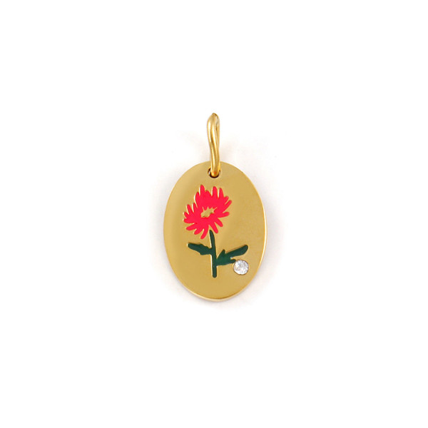 PS11958330 – Lot de 1 Pendentif Charm Médaillon Ovale Fleur de Naissance NOVEMBRE 14 mm – Acier Inox 304 Doré  18K –PVD IONIQUE
