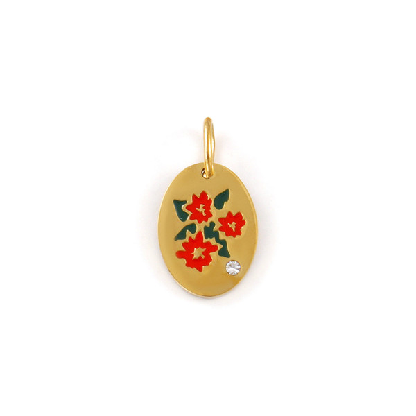 PS11958331 – Lot de 1 Pendentif Charm Médaillon Ovale Fleur de Naissance DECEMBRE 14 mm – Acier Inox 304 Doré 18K –PVD IONIQUE