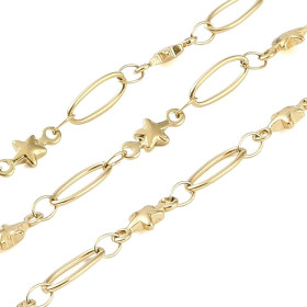 Chaîne Maille Fantaisie Ovale et Étoile 10 mm – Acier Inox 304 Doré – Placage PVD IONIQUE (IP)