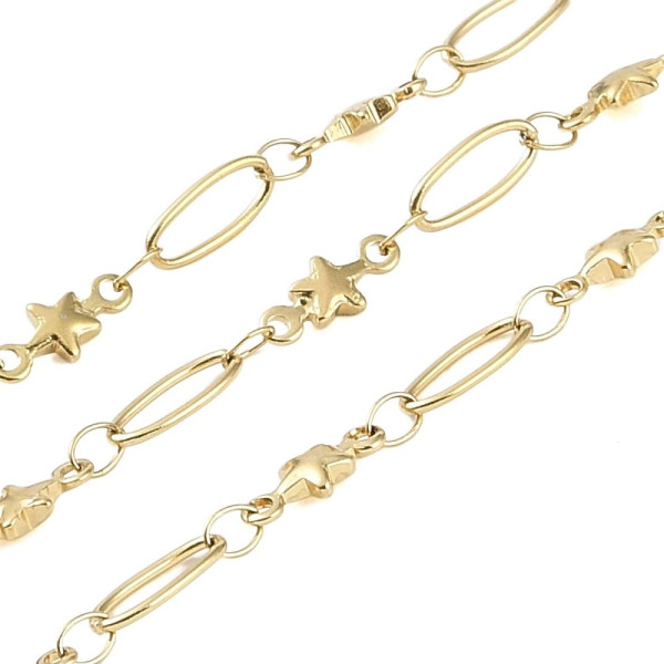 Chaîne Maille Fantaisie Ovale et Étoile 10 mm – Acier Inox 304 Doré – Placage PVD IONIQUE (IP)