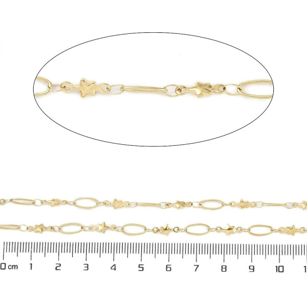 Chaîne Maille Fantaisie Ovale et Étoile 10 mm – Acier Inox 304 Doré – Placage PVD IONIQUE (IP)