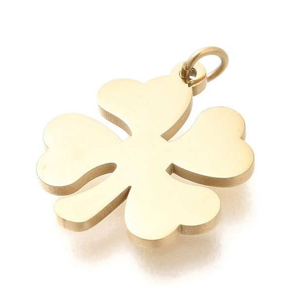 Pendentif Charm avec Anneau Trèfle 13,5 mm – Acier Inox 304 Doré à l'Or Fin 14K – Placage PVD IONIQUE (IP)