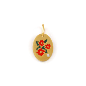 PS11958331 – Lot de 1 Pendentif Charm Médaillon Ovale Fleur de Naissance DECEMBRE 14 mm – Acier Inox 304 Doré 18K  PVD IONIQUE