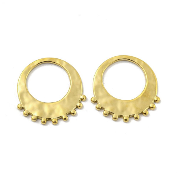 Pendentif Charm Médaillon Cercle Martelé Style Ethnique 22 mm – Acier Inox 304 Doré à l'Or Fin 14K