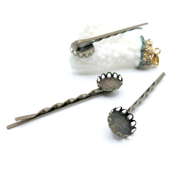 Supports Barrette Bob Pin Pince a Cheveux 12mm Bronze Vague