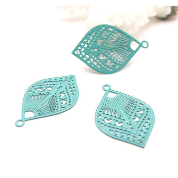 Estampes Pendentif Connecteur Filigrane Goutte Éventail 20mm Bleu Vert