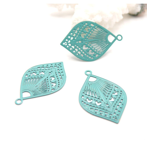 Estampes Pendentif Connecteur Filigrane Goutte Éventail 20mm Bleu Vert