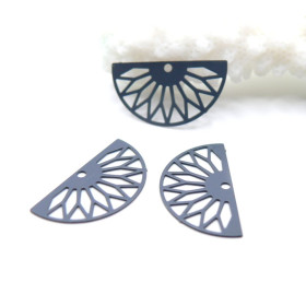 Estampes pendentif filigrane demi-cercle éventail Gris Foncée 10x19mm