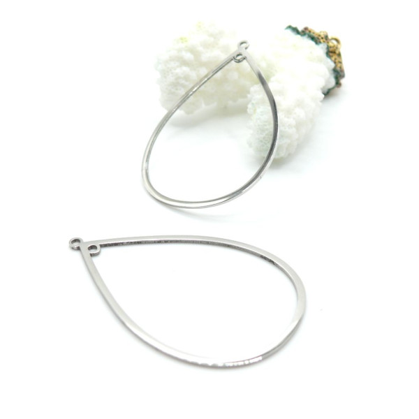 Pendentif Charm Connecteur Goutte 47 mm – Acier Inox 304 Argenté