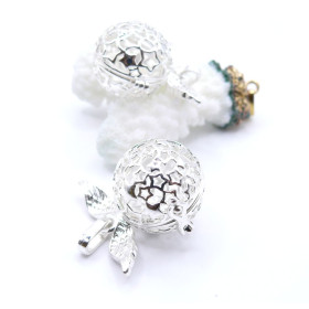 Pendentif Cage Bola avec Aile d'Ange & Étoiles Argent VIF pour Perle 16mm