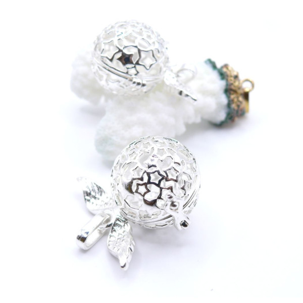 Pendentif Cage Bola avec Aile d'Ange & Étoiles Argent VIF pour Perle 16mm