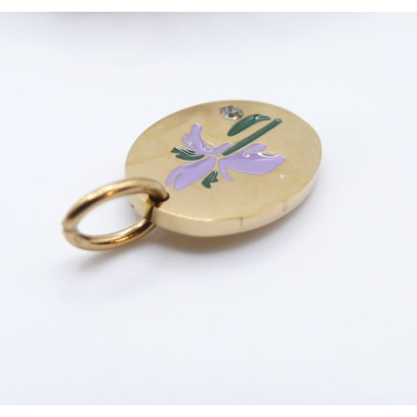 Pendentif Charm Médaillon Ovale Fleur de Naissance FEVRIER 14 mm – Acier Inox 304 Doré à l'Or Fin 18K – Placage PVD IONIQUE (IP)