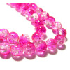 Perles de verre rond craquelé bicolore Rose Fuchsia et Blanc 8mm