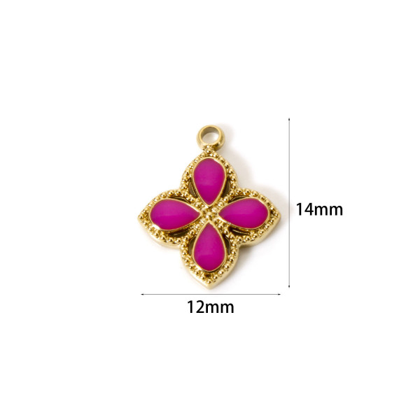 Connecteur Fleur en Résine Émaillée Verte 14 × 12 mm – Acier Inox 304 Doré à l'Or Fin 14K – Placage PVD