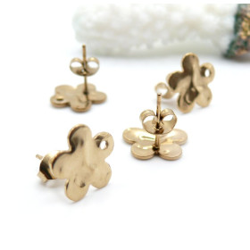 Boucles d'oreille puce Fleur Martelée 12mm trou d'attache – Acier Inoxydable 304 Doré