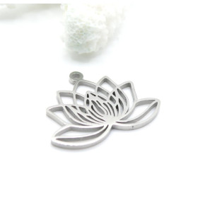 Pendentifs Fleur de Lotus 25mm – Acier Inox 304 – Argenté