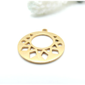 Pendentif Graphique dans cercle 20mm – Acier Inoxydable  Doré