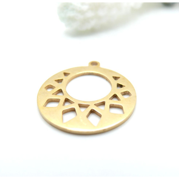 Pendentif Graphique dans cercle 20mm – Acier Inoxydable  Doré