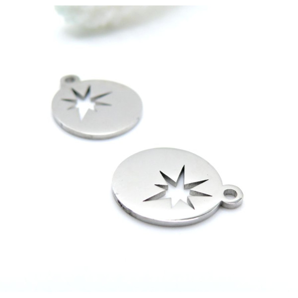 Pendentifs Breloques Médaillons Étoile 15 mm – Acier Inox 304 Argenté