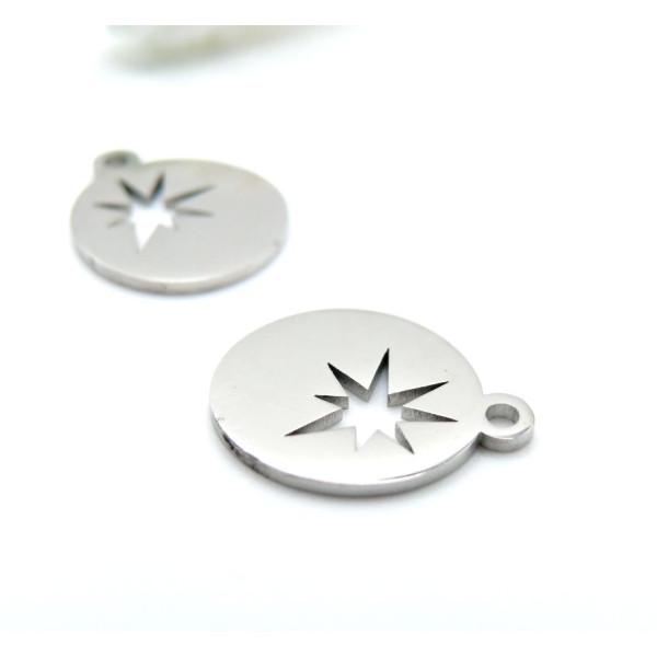 Pendentifs Breloques Médaillons Étoile 15 mm – Acier Inox 304 Argenté