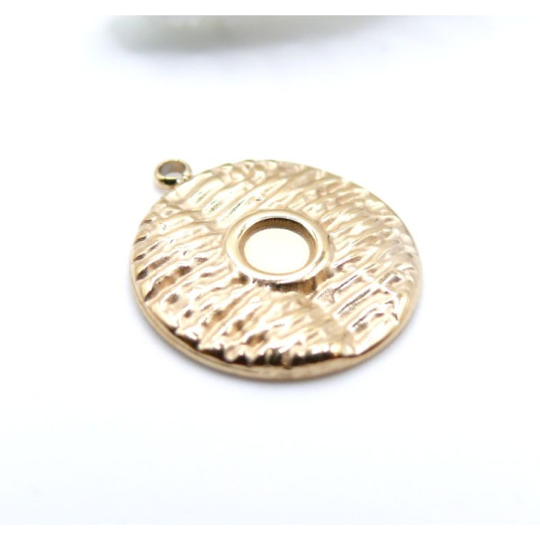 Pendentif Cercle Boho Texturé 16 mm – Acier Inox 304 Doré à l'Or Fin 14K – Placage IONIQUE (IP)