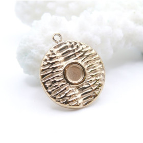 Pendentif Cercle Boho Texturé 16 mm – Acier Inox 304 Doré à l'Or Fin 14K – Placage IONIQUE (IP)