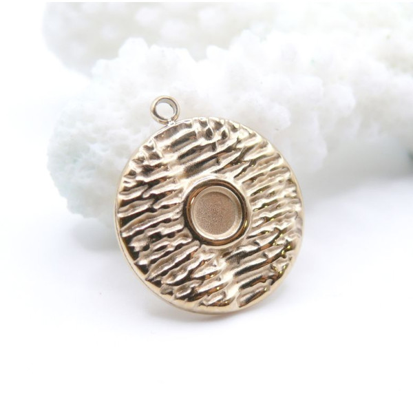 Pendentif Cercle Boho Texturé 16 mm – Acier Inox 304 Doré à l'Or Fin 14K – Placage IONIQUE (IP)