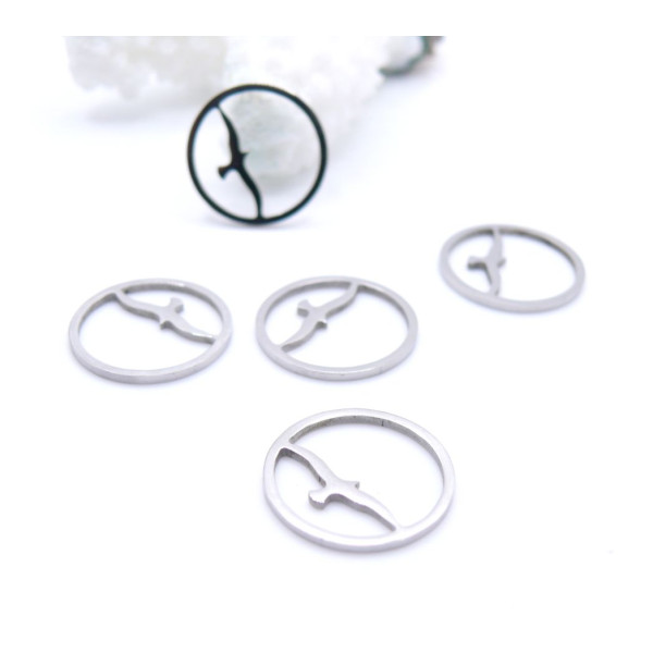 Pendentifs Oiseau Mouette Médaillon 15mm – Acier Inoxydable 304 Argenté