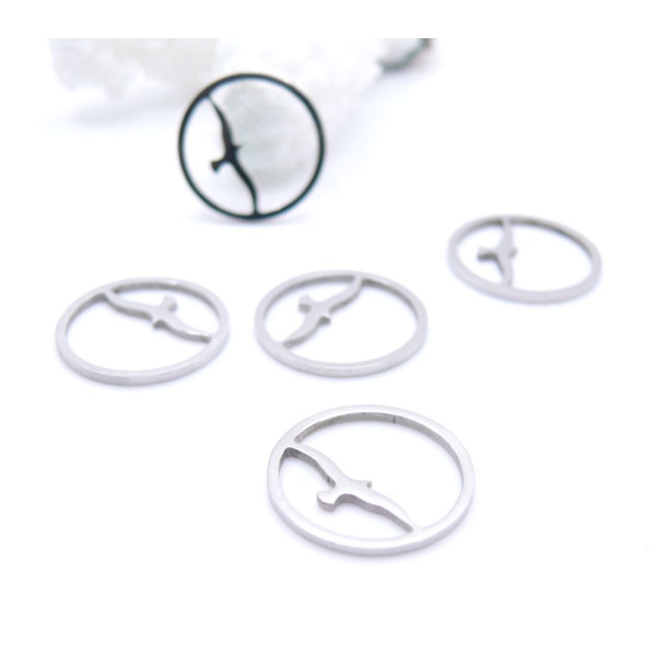 Pendentifs Oiseau Mouette Médaillon 15mm – Acier Inoxydable 304 Argenté