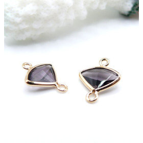 Pendentifs Forme Éventail 13 mm en Verre Facetté Violet – Laiton Doré à l'Or Fin 18K