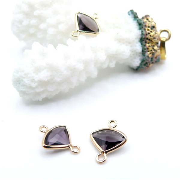 Pendentifs Forme Éventail 13 mm en Verre Facetté Violet – Laiton Doré à l'Or Fin 18K