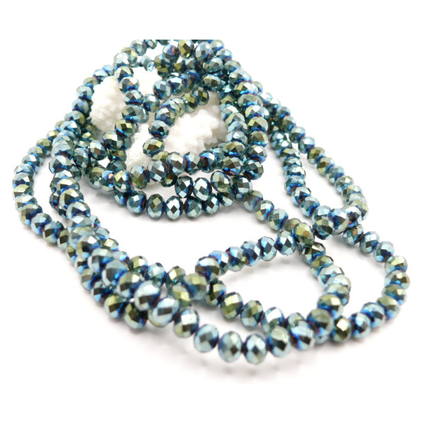 Perles Rondelles Verre Facettées  6 par 4 mm – Couleur Bleu Vert Irisé