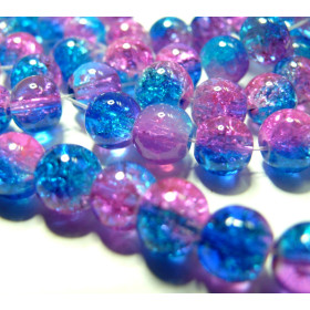 Perles de Verre Craquelées Bicolores Bleu et Rose 8 mm