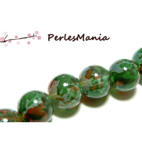 Perles de verre multicolores Ton Vert Ronde 12mm