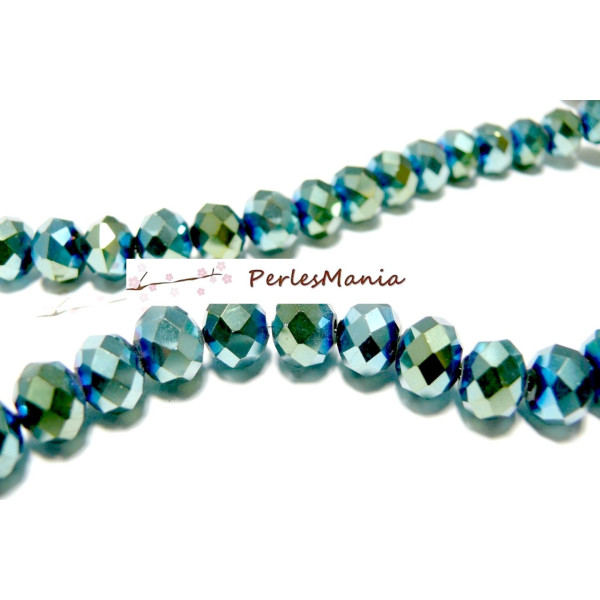 Perles Facettées Rondelles Verre Bleu Vert 8x10mm