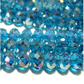 Rondelles Verre Facetté 6x8mm –  Bleu Irisé