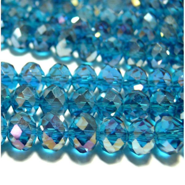 Rondelles Verre Facetté 6x8mm –  Bleu Irisé