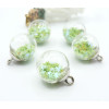 PS11102435 – Lot de10 Pendentifs charms Globe Bulle Verre Étoile Vert Pastel Socle Argent