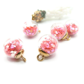 Pendentifs Globe Bulle en Verre avec Sequins Étoiles Rose
