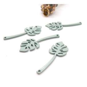 Pendentifs métal Biface Grande Feuille Vert Pastel