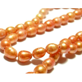 Perles d'eau douce teintées ORANGE SAUMON – Riz Ovale 5x7mm