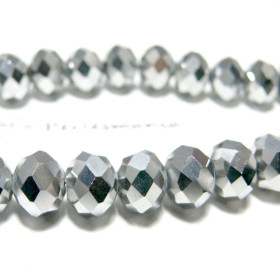 Perles facettées rondelles 8x10mm – Verre Argenté