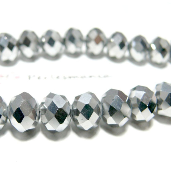 Perles facettées rondelles 8x10mm – Verre Argenté