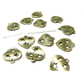Breloques Coeur 3 Étoiles 15x16mm – Bronze