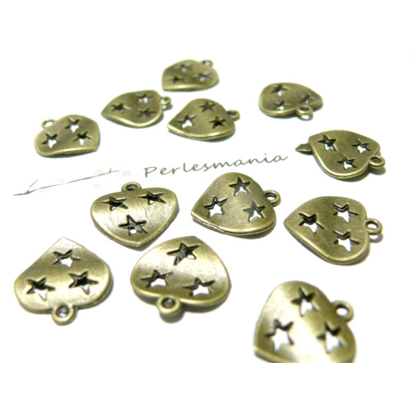 Breloques Coeur 3 Étoiles 15x16mm – Bronze