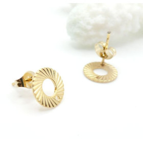 Boucles d’oreilles Puce Cercle Strié 13mm avec trou d'attache – Acier Inoxydable Doré à l'or fin 24K